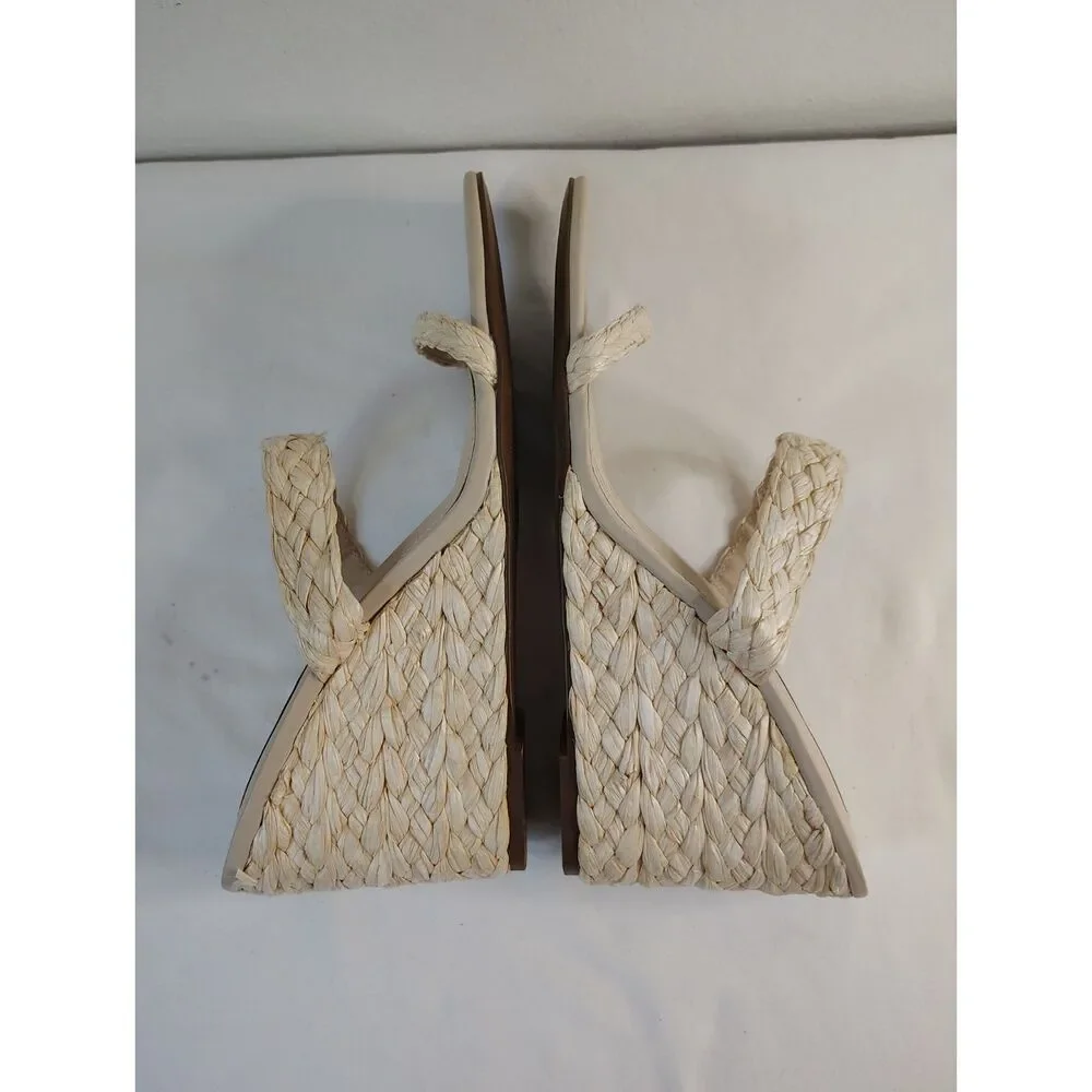 Steven New York Raffia Wedge Slide Shoes Beige Braided Sandals Women's 11M